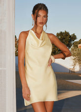 Satin Flame Mini Dress - Yellow